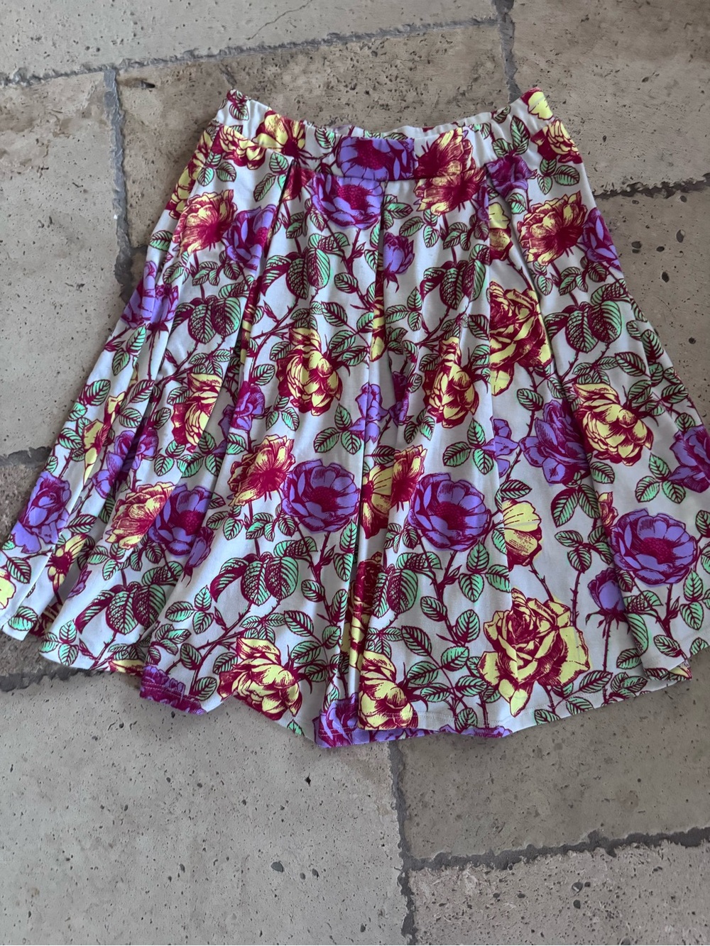 Lularoe Madison Floral Skirt Off White and Bright Flowers and Leaves Size M
